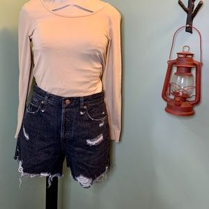 Free People black denim shorts